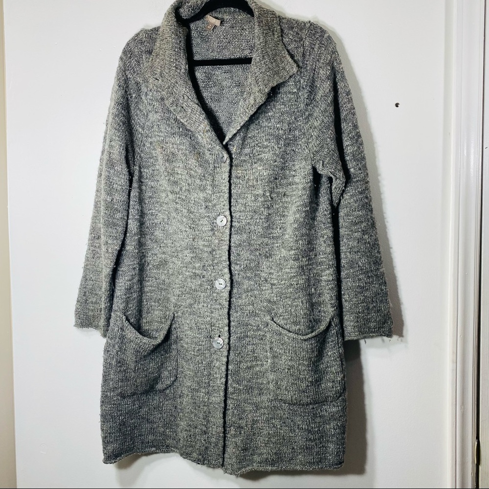 J Jill XL Duster Sweater Grey Black Long Cardigan